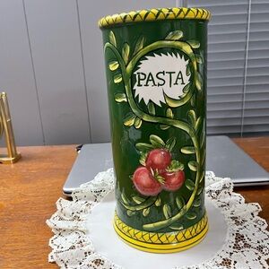Jay Import Ceramic Tall Pasta Spaghetti Storage Jar Canister Green Red Tomato,